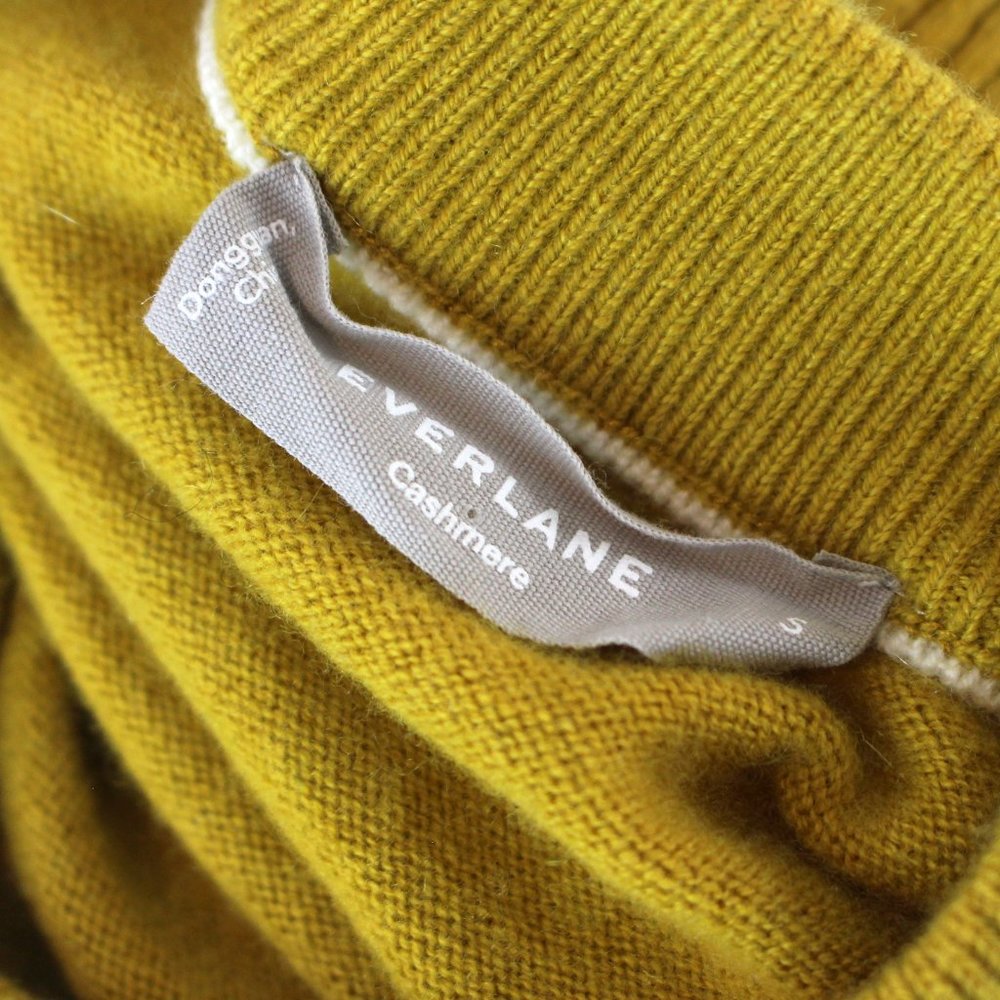 Everlane Cashmere Golden Yellow Crewneck Sweater Small Rib Knit Pullover S - Picture 6 of 7
